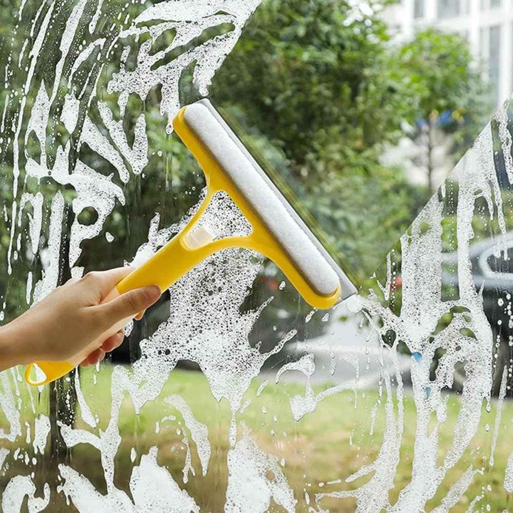 3 in 1 window cleaning drainer, multifunction glass mirror wiper with spray bottle, microfiber scrub, home and car cleaning tools