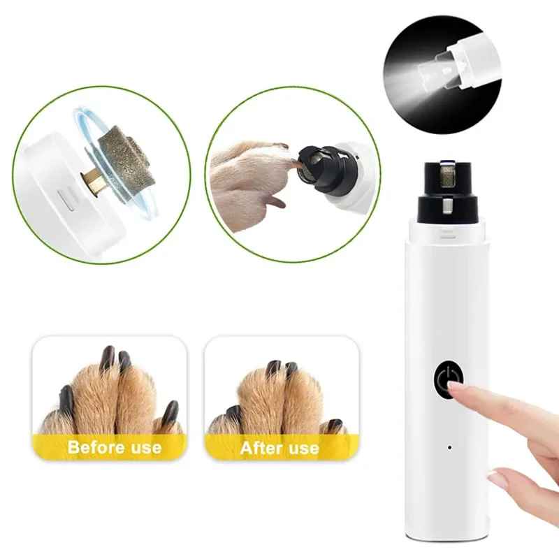 Electric Nail Clippers for Dogs & Cats USB Rechargeable Grinder with LED Light Silent Pet Paw Nail Care Trimmer
