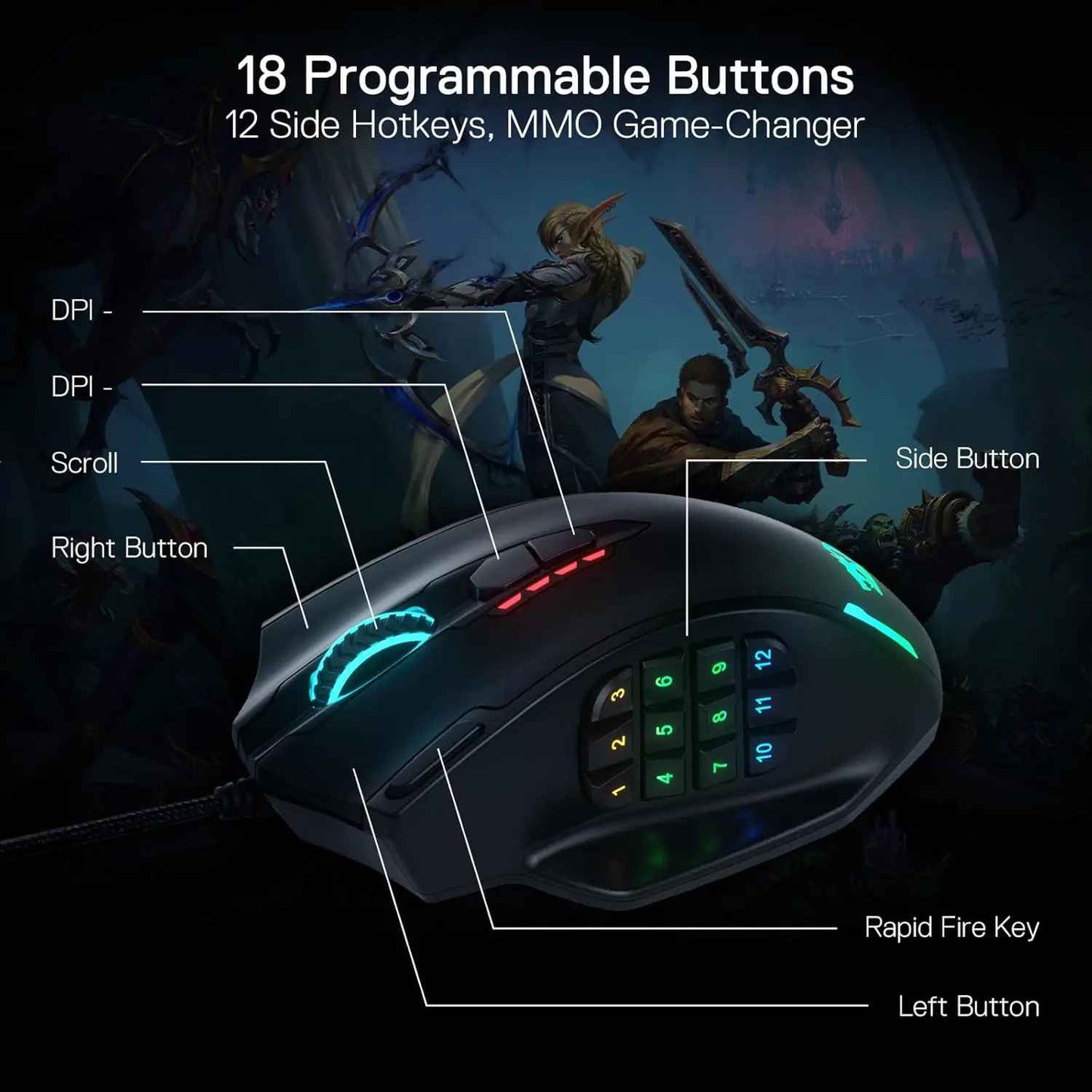 Redragon M908 High-Precision Gaming Mouse – RGB, Wired, 12400 DPI