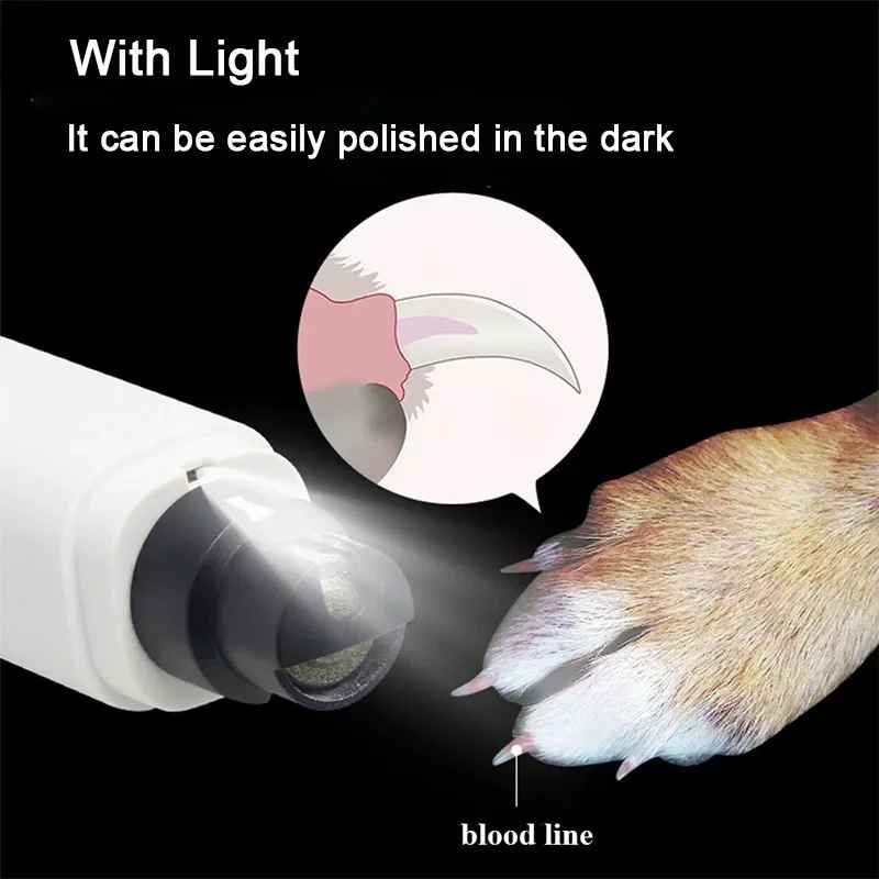 Electric Nail Clippers for Dogs & Cats USB Rechargeable Grinder with LED Light Silent Pet Paw Nail Care Trimmer
