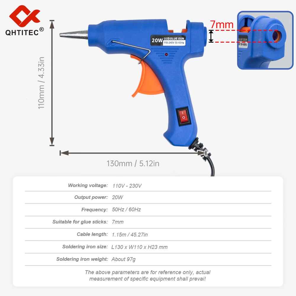 20W hot melt glue gun with switch. Suitable for 7mm glue stick, Mini Industrial adhesive hot gun, electric heat temperature gun repair tool