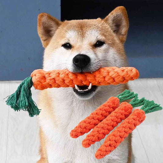 Carrot dog bite rope, dog toys, safe, durable, braided, dog chew toys, resistant, cleaning Tooth molar, cotton rope, 1 pcs.